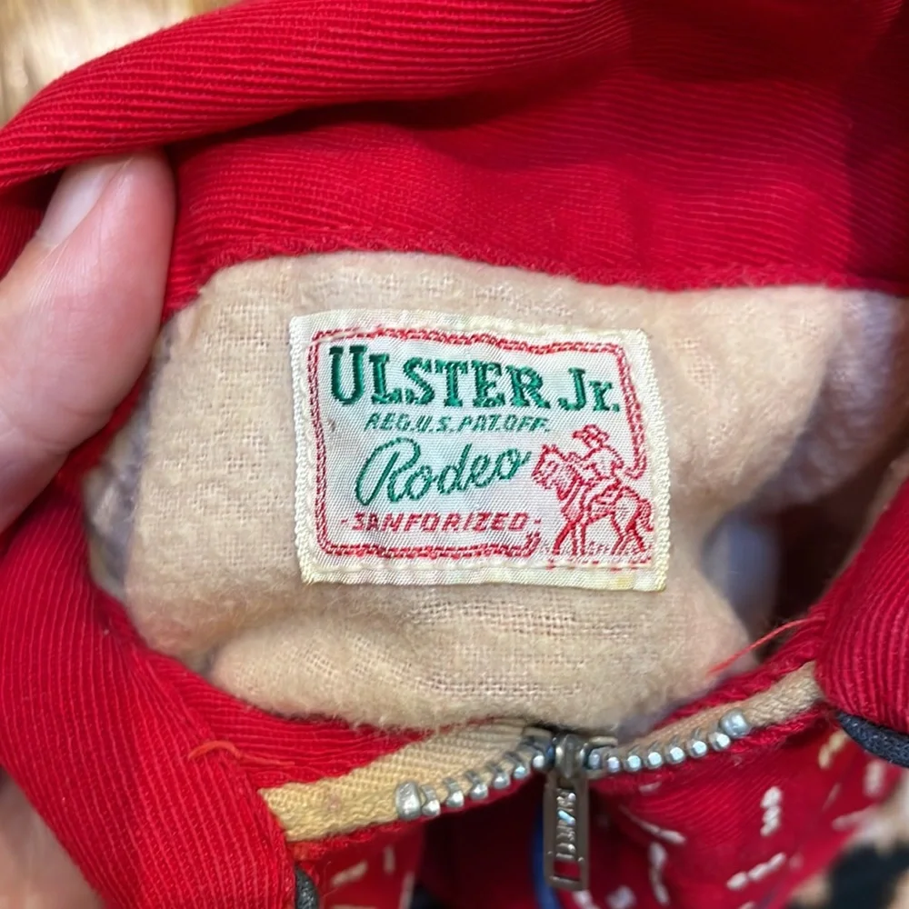 Vintage child’s red matching Christmas overalls and jacket set